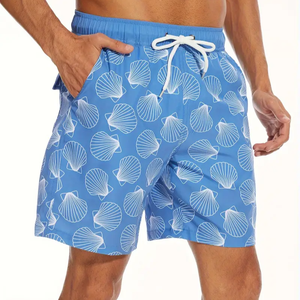 Pantalones cortos de algodón informales de cintura alta para hombre, malla antiarrugas, estampado sólido, cinturón con cordón, logotipo ecológico, playa de verano de Vietnam - Product Image 1