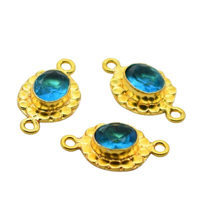 Connecteur à double boucle en argent antique et plaqué or 18 carats avec topaze bleue 24X13mm NC97 pour la fabrication de bijoux. - Product Image 2