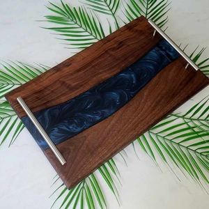 Plateau de service en bois incrusté de résine artisanale Plateau de service en résine d'art fonctionnel de haute qualité fait à la main restaurants hôtel - Product Image 6