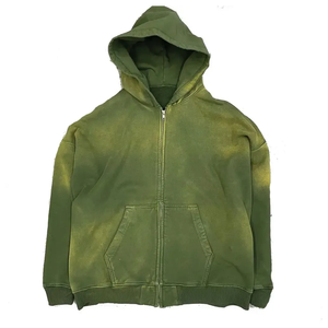 Sweat à capuche zippé pour homme de haute qualité, coupe droite, en polaire, écologique, délavé à l'acide, imprimé numérique vintage, à épaules tombantes - Product Image 2