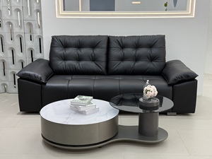Modern Black PU Leather Sofa two Seat Tufted Back Padded Arms Metal Legs Living Room Furniture - Product Image 1