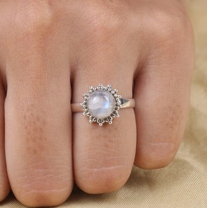 Genuine 925 Sterling <b>Silver</b> Classic <b>Eternity</b> <b>Ring</b> 10mm Bezel Setting Vermeil Natural Rainbow Moonstone Unique Quality Parties - Product Image 1