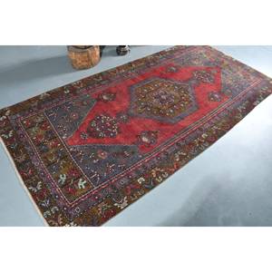 Alfombra turca vintage, diseño de retazos clásico rojo y azul, 4x8,5 pies, área grande de lana, látex para adolescentes, alfombra para habitación de pasillo - Product Image 2