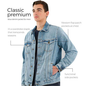 Slim Fit Long Sleeve Button Men's Trucker Jacket Men's Denim Jacket Classic Denim Jackets for Men and Teen <b>Boys</b> - Product Image 5