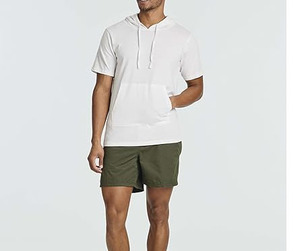 Men's Winter Hooded Fleece Anti-Wrinkle <b>Short</b> <b>Sleeve</b> Sweatshirt Solid Color Cotton Knitted Casual Pullover Drawstring Hood - Product Image 2