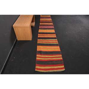 Moderno rojo naranja 1,9X10,6 pies Alfombra de lana turco gran área rectángulo pasillo patrón látex respaldo nuevo para dormitorio sala de estar - Product Image 1