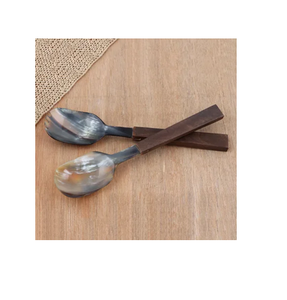 Fiestas Cena Servidor de ensaladas hecho con cuchara de cuerno de búfalo con mango de hueso para el hogar Cocina Mesa Cubiertos Cuchara Uso - Product Image 2