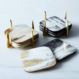 Posavasos de cuerno, utensilios de cocina de la mejor calidad, posavasos de mesa, corcho degradado por sublimación, posavasos de cuerno de búfalo antiguo, artesanías de estrellas, India - Product Image 2