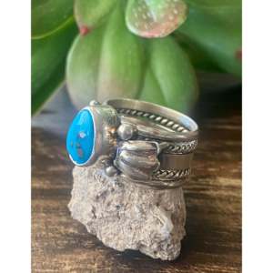Navajo Handmade Kingman <b>Turquoise</b> Sterling Silver Statement <b>Ring</b> Size 5.5 - Product Image 4