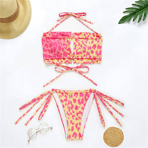 OEM personalizado de las mujeres de 2 piezas Halter String triángulo Tie Side Bikini Set de dos piezas Trajes de baño personalizado con cordones Bikini Traje de baño - Product Image 2