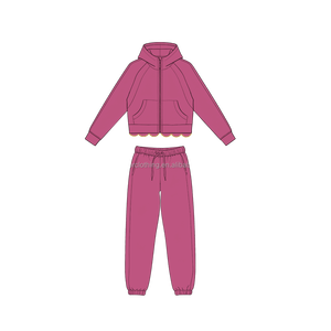 Ensemble 2 pièces pour enfants : Sweat à capuche zippé avec broderie ondulée et poches, et pantalon de survêtement à chevilles côtelées - Product Image 3