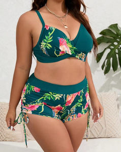 Ensemble de maillot de bain deux pièces pour femmes grande taille, design personnalisé, imprimé à carreaux, vêtements de plage, maillot de bain, taille haute, décontracté, mode estivale - Product Image 1