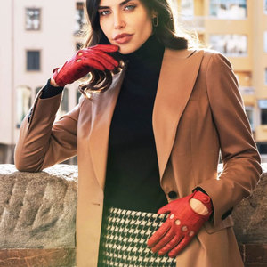 Guantes de invierno de piel de oveja auténtica para mujer con puños de piel auténtica cálidos para mujer, con adorno de piel auténtica Guante de cuero, calentador de manos de moda para mujer - Product Image 3