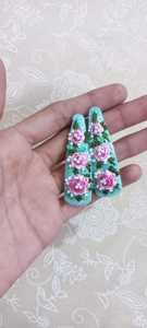 Pinzas para el pelo bordadas hechas a medida con patrones florales ideales para reventa por accesorio para el cabello en diseño floral en base Turquesa - Product Image 3