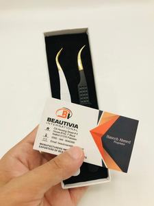 Pince à épiler professionnelle en acier inoxydable incurvée en J pour extension de cils impression de points en or blanc testée à la main pour un volume pointu - Product Image 3