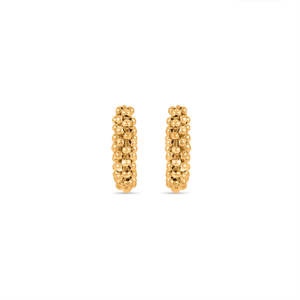 Boucles d'oreilles pendantes géométriques vintage dorées - Créoles Huggies en laiton avec pendentif - Product Image 2