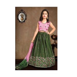 Niños festivos étnicos Lehenga Choli suave Chinon seda Multi-hilo bordado largo étnico desgaste para niños hecho de seda de algodón - Product Image 3