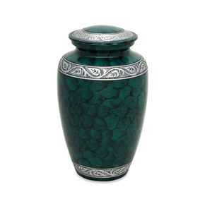 Urne de crémation de feu vert foncé pour cendres humaines Urne de souvenir de crémation moderne fabriquée à la main en aluminium - Product Image 1