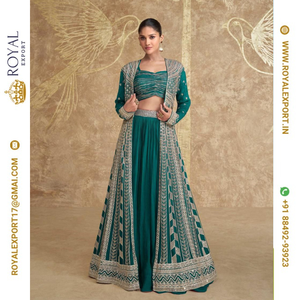 Lanzamiento exquisito diseñador Real Premium Chinon seda tamaño libre cosido colecciones de trajes fabricante por Royal Export en Surat - Product Image 1