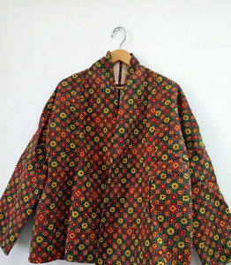 Kantha เสื้อแจ็กเก็ตแฟชั่นสำหรับผู้ชายและผู้หญิง, เสื้อแจ็กเก็ตปาร์ตี้ฤดูหนาวทำมือแขนยาวซักได้อย่างยั่งยืนพร้อมรอบเอวธรรมชาติ - Product Image 2