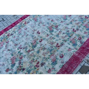 พรมวินเทจขนาด 6.7x9.7 ฟุต พรมตุรกีขนาดใหญ่ พรมขอบสีแดงน้ำเงิน - Product Image 5
