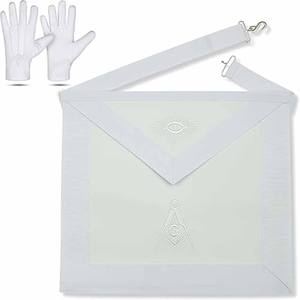Delantal Masónico de Piel de Oveja para Maestro Masón, 14x16 Pulgadas, Cuadrado, Bordado, con Brújula Blanca y Guantes de Algodón Térmicos para Uso en Fiestas - Product Image 1