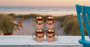 <b>Set</b> of 4 Copper <b>Mug</b> Cups with Unique Brass Handle for Healthy Drinks with Stylish Design - Product Image 2