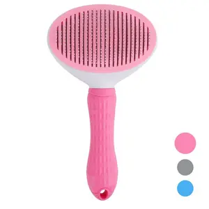 TTT Hot Sale Stainless Steel Needle 1 Button Hair Remove Comb Pet Care Grooming Brush With TPR Plastic Handle