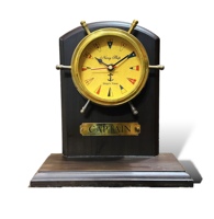 Horloge en laiton en forme de roue de bateau avec base en bois MDF, décoration artistique, design côtier, légère, polyvalente, pour bureau, comptoir, M/S