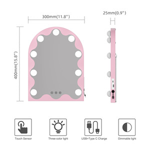 Tùy chỉnh màu sắc 3 chế độ chiếu sáng tốt nhất 12V Adapter cảm ứng Loại C chuyển đổi kép USB sạc cổng <span class=keywords><strong>led</strong></span> trang điểm vòm Vanity với gương - Product Image 6