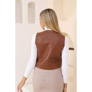 Chaleco para Mujer con Botones de Cuero para Venta al por Mayor, Diseño Elegante - Product Image 4