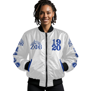Chaqueta de Satén Azul y Blanca de la Hermandad Femenina Zeta Phi Beta de 1920, Prenda Griega Premium con Bordado del Escudo ZPB, Estilo Universitario - Product Image 4