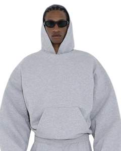 Ensemble de survêtement pour homme en molleton gris clair et pantalon de jogging ample, sweat-shirt à capuche décontracté d'hiver, pantalon streetwear - Product Image 4