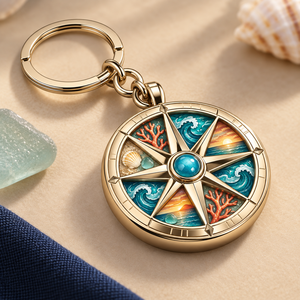 Custom Ocean Compass Translucent Enamel Metal Keychain Gold Plated Openwork Souvenir Keyring OEM ODM Manufacturing - Product Image 1