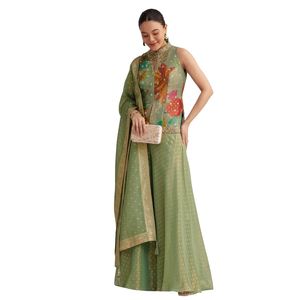 Pista verde ricamato floreale tuta all'ingrosso donna abbigliamento etnico OEM fabbrica fornitore di massa Set di moda personalizzato - Product Image 1