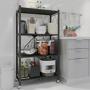 Wheels Key Lock Tool Attached Modern 5-Layer Foldable Metal Frame Kitchen <b>Rack</b> Space-Saving Standing Type Storage Shelf - Product Image 6