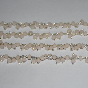 Perles en verre plaqué argent opale rose pêche Rondelle Cluster chaîne chapelet. Chaîne perlée en fil métallique pour fabrication de bracelets et bijoux, découverte - Product Image 3