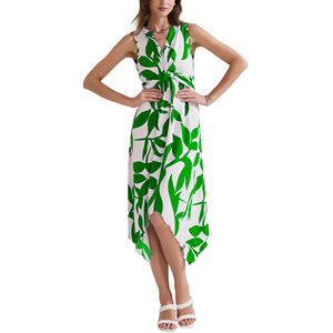 Robe midi sans manches à fleurs, col en V profond, ourlet irrégulier, taille naturelle, légère - Product Image 3