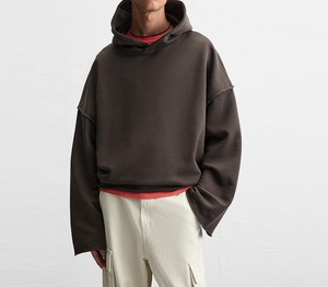 Sudadera clásica corta con capucha de algodón polar de 300 g/m². Sudadera con capucha de forro polar premium de alta densidad y hombros caídos. MOQ bajo - Product Image 3