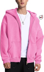 Sudadera con capucha de invierno teñida lisa de manga larga holgada calle bordada con cremallera ácida para hombre 100% algodón OEM de alta calidad de la colección Basics - Product Image 6