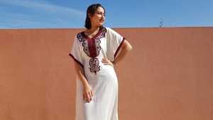 Robe longue à manches mi-longues pour femme, vêtement de plage, style bohème, broderie blanche, Kaftan, tenue de soirée, grande taille - Product Image 4