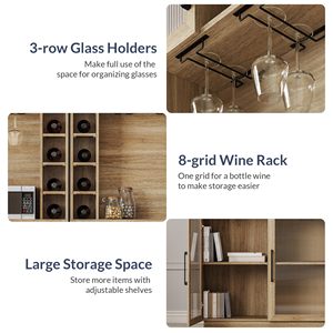 Moderno Mueble Alto de Madera para Despensa con Puertas de Vidrio Acanalado, Aparador Buffet para Cafetería con Estante para Vino para Cocina - Product Image 3