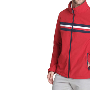 Veste Softshell Rouge pour Homme avec Rayures Design Full Zip Outdoor Windbreaker Lightweight Casual Sportswear Spring Fall Outerwear - Product Image 3