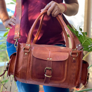 Real Goat Leather 13" Inch Duffel Bag Stylish Overnight Travel Gym Bag Vintage Bags for Unisex - Product Image 2