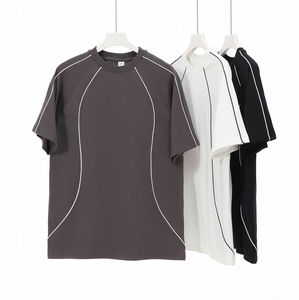 Camiseta informal de gran tamaño con cuello en V para hombre, 260 gramos, 60% de algodón, 40% de poliéster, diseño de rayas en contraste personalizado, ajuste holgado en blanco - Product Image 2