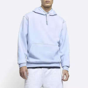 Pull-over lourd unisexe personnalisé avec cordon de serrage Sweats à capuche bleus brodés en coton et polyester de haute qualité pour hommes - Product Image 5