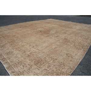 9.9x12.6 ft Rug, Vintage Turkish Rug, <b>Brown</b> Solid <b>Wool</b> Rug - Product Image 3