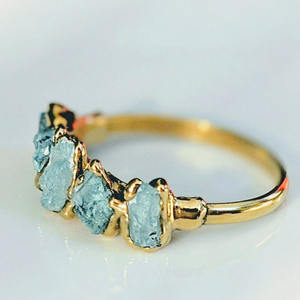 Bagues en plaqué or brut aigue-marine bijoux galvanisés en pierres précieuses bagues minimalistes bague en plaqué or brut naturel - Product Image 3