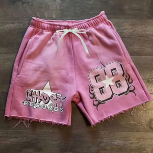 กางเกงขาสั้นสีทึบสำหรับผู้ชายกางเกงขาสั้นผ้าเฟรนช์เทอร์รี่สีพื้นสำหรับผู้ชายแบบฟอกสีกันแดด - Product Image 1