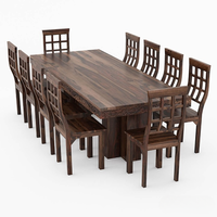Ensemble de table à manger convertible et pliable en teck massif pour 10 personnes, avec double piétement, grande taille, artisanal, de luxe, moderne, sculpté, fabriqué en usine